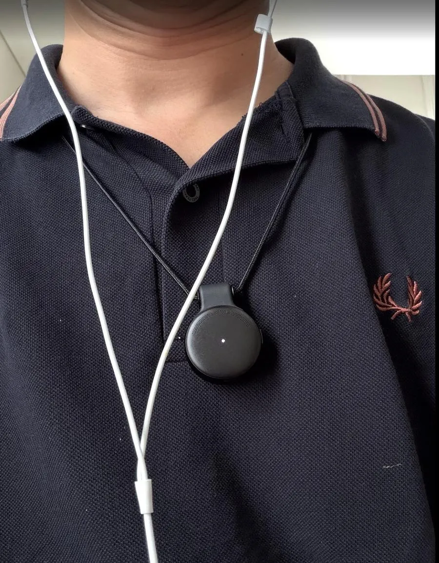 The Veea wearable worn as a pendant
